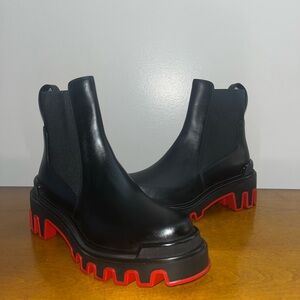 Christian Louboutin Marchacroche Dune Booties Red Chunky Sole Boots 37 7 New